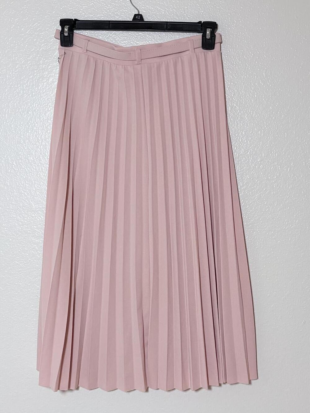 Elizabeth & Nicole NWT Blush Pink Pleated Midi Skirt with Belt Size PL